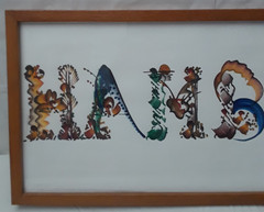 Hand Painted Signed by Artist and Framed Floral Letters Spells out Hambelton