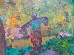Painting. Near the house, for water. Oil on cardboard.