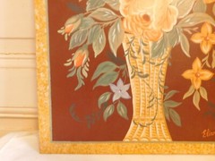 Eliane Oil On Panel “ Bouquet of Flowers Whose Roses IN Un Vase “ Nature Death