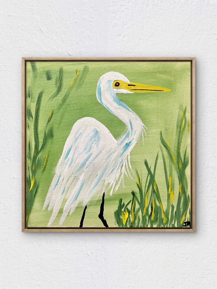 RiverRunArt Original Coastal Bird 12×12 Acrylic Art Sage Green Wall Art Canvas