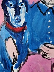 Original Man With Dog Painting Canvas Neo Expressionist Fine Art Decor 11×14