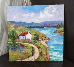 Original Oil Painting Ireland Landscape Impasto Art on Canvas Board 30x30cm