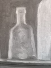 Oil on Canvas Mireille Besson (1931 “ Still Life Bottles Bottle “ 2004
