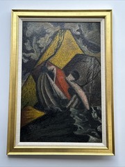 MID CENTURY PAINTING SURREALIST LANDSCAPE MODERNISM MEXICAN VOLCANO MEXICO LOCO