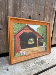 Landscape Oil Painting –Vermont Creamery Covered Bridge – M. Connor Original Art