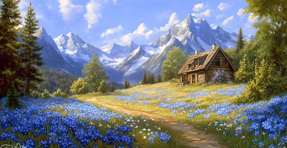 Texas Bluebonnets Landscapes Art Home Decor Hand Painted Oil Painting on Canvas