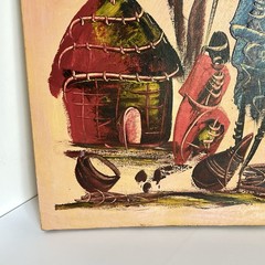 Kenyan Africa Culture Painting On Canvas Signed Twiga Villagers Hut 14.5×21.5 In