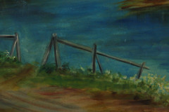 Vintage Sailing Along The River Shore Scenery Oil Painting Signed Illegible