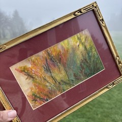 Pastel Impressionist Painting Autumn Young Growth Woods Trees Carved Gold Frame