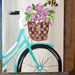 WS original bike basket impressionism painting 14X11 canvas artist signed ooak