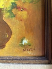 Vintage Original Floral Oil Painting Signed SLAVEAN Framed Still Life