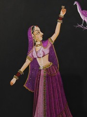 Traditional Indian Silk Painting Princess Peacock Ethnic Home Decor Framable Art