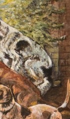 MINIATURE ORIGINAL VINTAGE W.C. VINCENT PAINTING OF DOGS SIGNED!