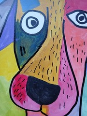 Cubism/Expressionism 11×14 Dazzling Doggie One of a Kind Colorful Art Painting
