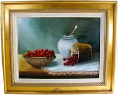 DILYA SCHAUER OIL PAINTING ON WOOD SIGNED STILL LIFE BODEGON COLOMBIAN ARTIST