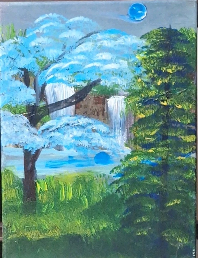 Blue Moon, Acrylic Painting – 12×16 Hand Painted Artwork on Canvas