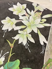 Handmade Chinese Gongbi Painting of Flowers Original Botanical Art No Frame 18in