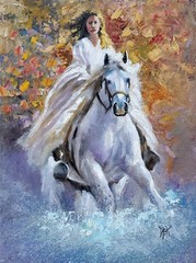 YARY DLUHOS Equestrian Woman Rider Horse Female Figure Original Art Oil Painting