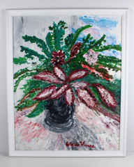 Pink & Green Still Life Vintage Oil Painting Signed Eric de Vienne