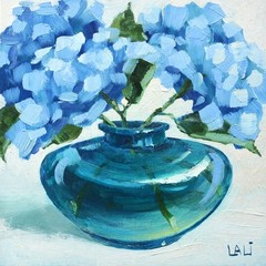 Blue Hydrangea Original Oil Painting 5″x5″ Floral Still Life Hortensia