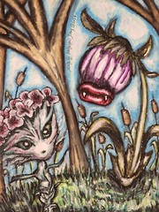 GARDEN BEASTS Original 9×12 Pastel Painting Art Signed Artist KSams Fantasy