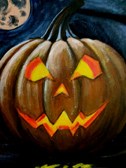 Pumpkin Halloween Moon Night forest Sky Original acrylic painting. Wall decor.
