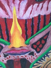 Modern Acrylic Painting Of Blond Girl With Fierce Eyes Signed M. Krebs 22×17”