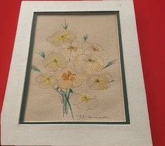 Hammem Painting Watercolor Flowers Original Small Signed