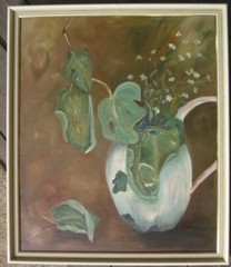 Stillleben Vase Monstera Leaf Interior Frame °Signed Hofmann 1992 Oil Painting