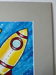 Original Watercolor Sci Fi Retro Rocket Painting ~ Art by Kev G