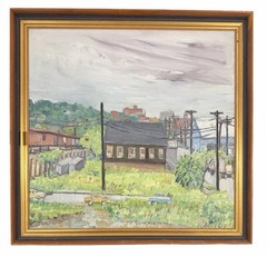 Vintage Urban Landscape Oil Painting Cityscape Houses Street Scene Signed