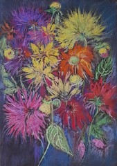 Original Vibrant Wildflowers Floral Botanical Dry Pastel Painting 8.3×11.4 in