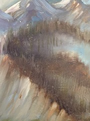 Burl Chalmers Oil on Board Snow Peak Mountain River Landscape Painting Signed