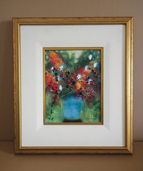 Susan Brown Abstract Floral Still Life Painting Signed Matted & Framed Small