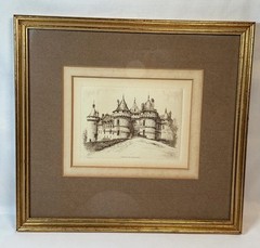 Antique Engraving Chateau de Chaumont Matted Framed By LEOPOLD ROBIN 19th c