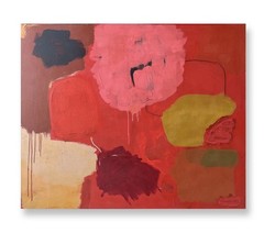 Large Abstract Painting in Reds by Artist John Luckett, 48” X 60”, Signed