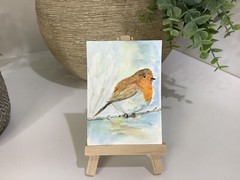 ACEO By Kenna Original Watercolour Painting Red Breasted Robin 2.5” X 3.5” ATC