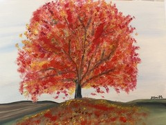Original oil painting 11 x 14 inches gorgeous colorful orange red autumn tree