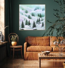 Original acrylic pine trees large painting calming green wall art forest