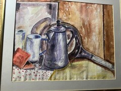 Antique Glaser 1934 „Still Life Scene“ Watercolor Painting – Signed And Framed