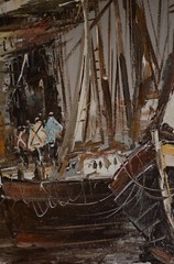 B Wilder Signed Boat Ship Fish Harbor Impressionism Large Original Oil Painting