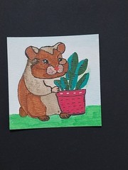 3×3 FOLK ART ORIGINAL PAINTING HAMSTER MINIATURE COTTAGECORE GAT