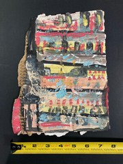 Colorful Abstract Painting Original Cardboard Art Pink Blue Yellow Miz Katie