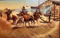 44 x 32 Oil Painting Western Cowboy Scene Poker Game Shooting by Saeed Abizadeh
