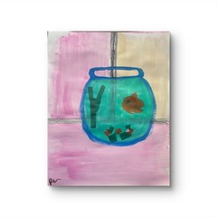 Fishbowl Friend 11X 14″ Collage Acrylic Painting Canvas Loose Paper