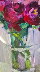 Original Oil Painting Peonies Colorful Still Life 18×14 in Oil on Board Signed