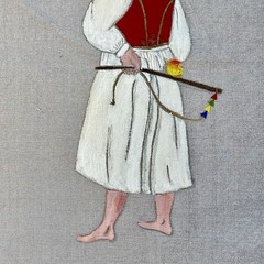 Vtg 1937 Painting Silk Textile Art – European German Poland Italian Alpine Child