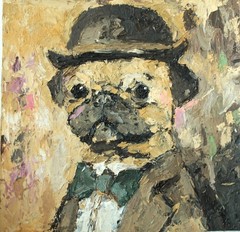 6×6″ Original Oil Painting – Impressionist Semi-Abstract – Pug Dog #W4500
