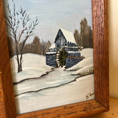 Winter Grist Mill Original Framed Oil Painting Water Wheel Landscape Signed Art