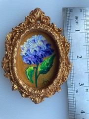 Original miniature oil painting in a frame, impasto technique, flowers, signed.